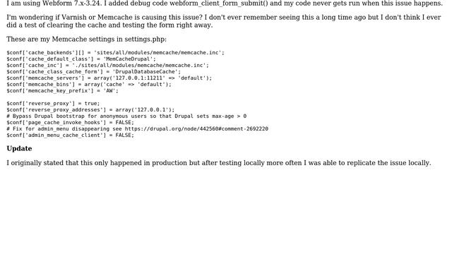 Drupal: Drupal Webform not submitting sometimes right after clearing cache смотреть онлайн