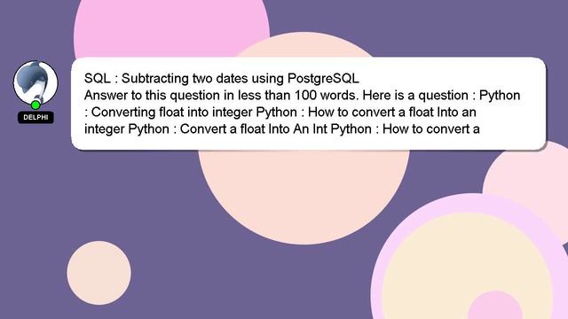 SQL : Subtracting two dates using PostgreSQL смотреть онлайн