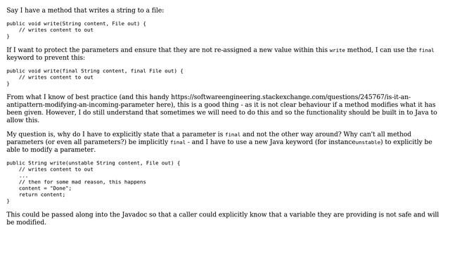 Software Engineering: Shouldn't Java method parameters always be final смотреть онлайн