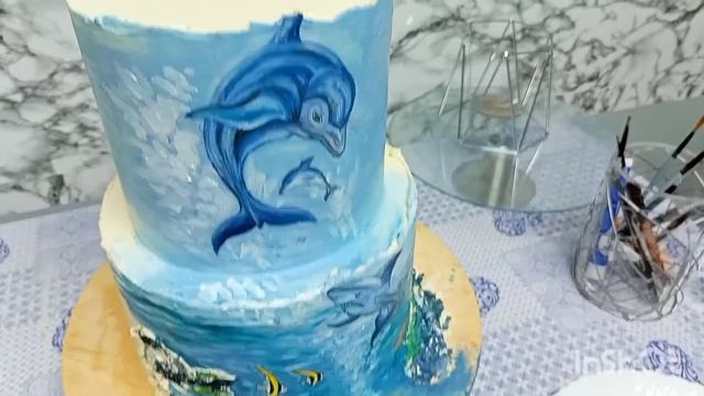 сборка и оформление праздничного торта-,, дельфин сражается с акулой,, смотреть онлайн