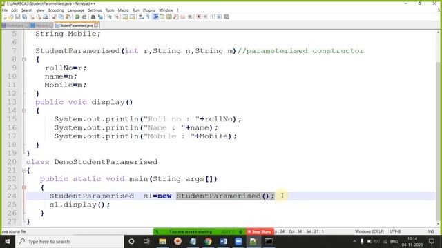 04 OCT 2020 JAVA PARAMETEISED CONSTRUCTOR & CONSTRUCTOR OVERLOADING смотреть онлайн