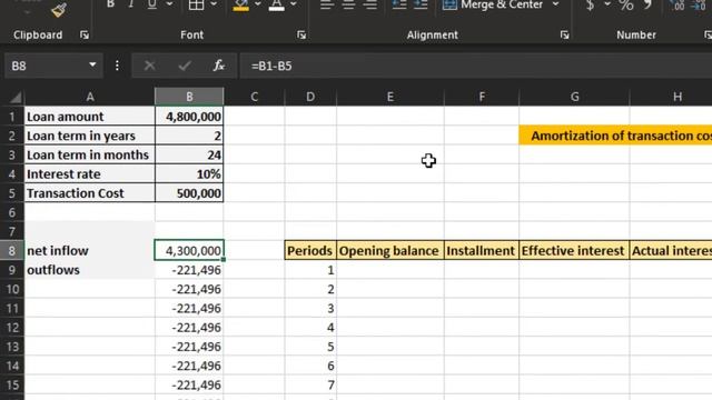 Loan amortization schedule in MS Excel | Effective Interest rate | Transaction cost | IFRS | PMT смотреть онлайн