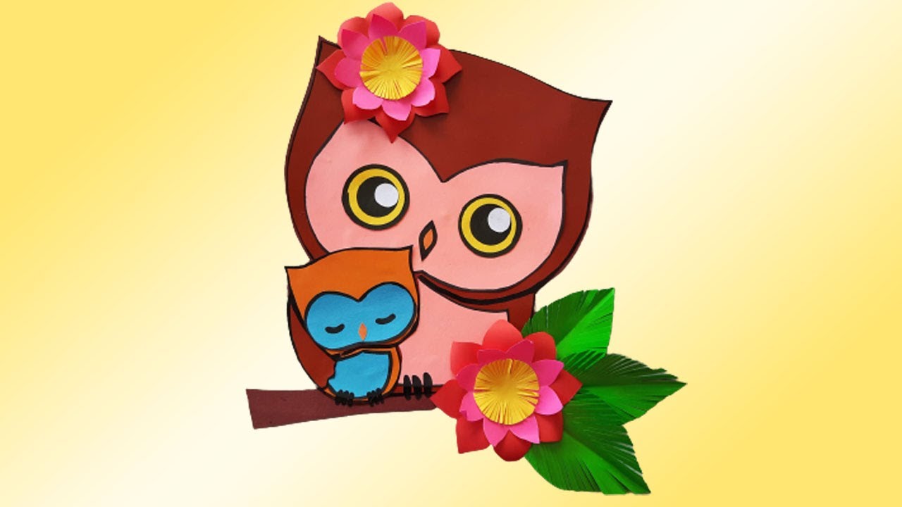 Поделка ко дню защиты детей своими руками. Сова с совенком - аппликация из бумаги смотреть онлайн