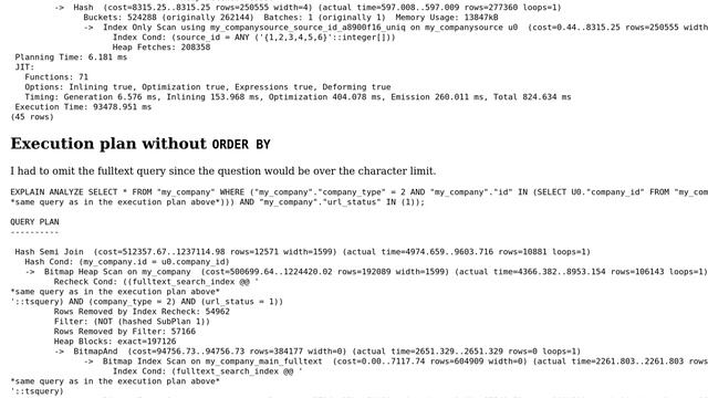 PostgreSQL Sorting an output of a fulltext search query takes very long time смотреть онлайн