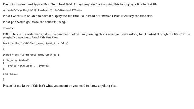 Wordpress: File Attachment display title in template смотреть онлайн