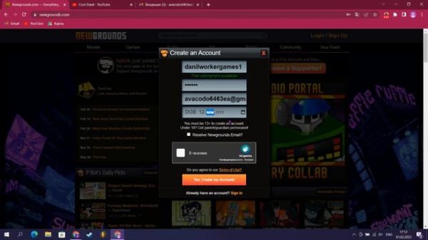 как создать аккаунт в newgrounds