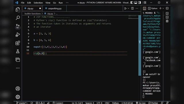 Zip Functions in Python in Tamil | Mohan Prasath S | Python Programming смотреть онлайн