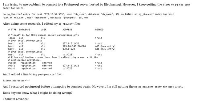 pgadmin / postgresql - no pg_hba.conf entry for host смотреть онлайн