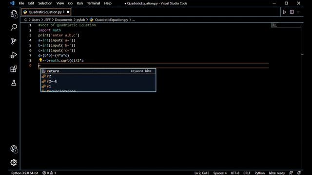 Solving Quadratic Equation using python смотреть онлайн