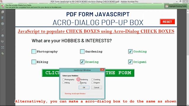 PDF Form JavaScript to fill CHECK BOXES via Acro Dialog CHECK BOXES смотреть онлайн