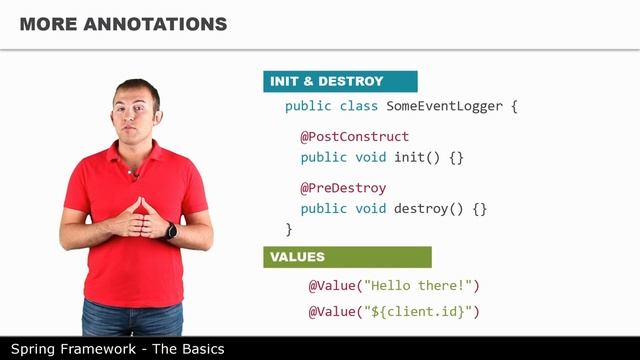 Конфигурация с помощью аннотаций - 9 - The Basics of Spring Framework смотреть онлайн