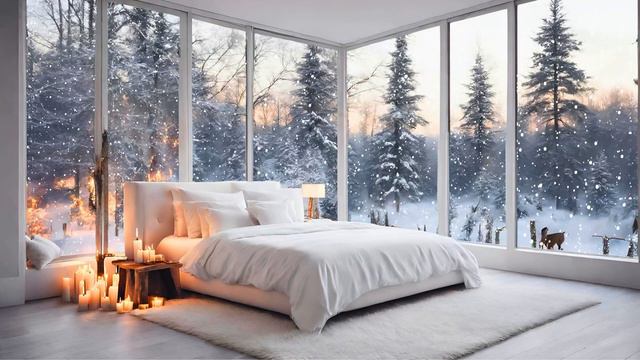 ❄️Winter Morning in a Cozy Bedroom with Gentle Snowfall and Christmas Relaxing Jazz. Soft Jazz Musi смотреть онлайн
