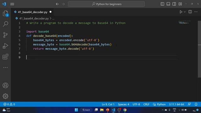 #41 Exercise - Write a program to decode a message to Base64 in Python. #python #programming смотреть онлайн