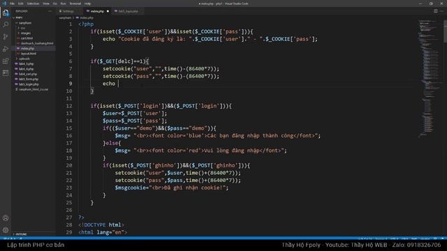 Lập trình PHP 1 - tạo và xóa cookie - delete cookie in php смотреть онлайн