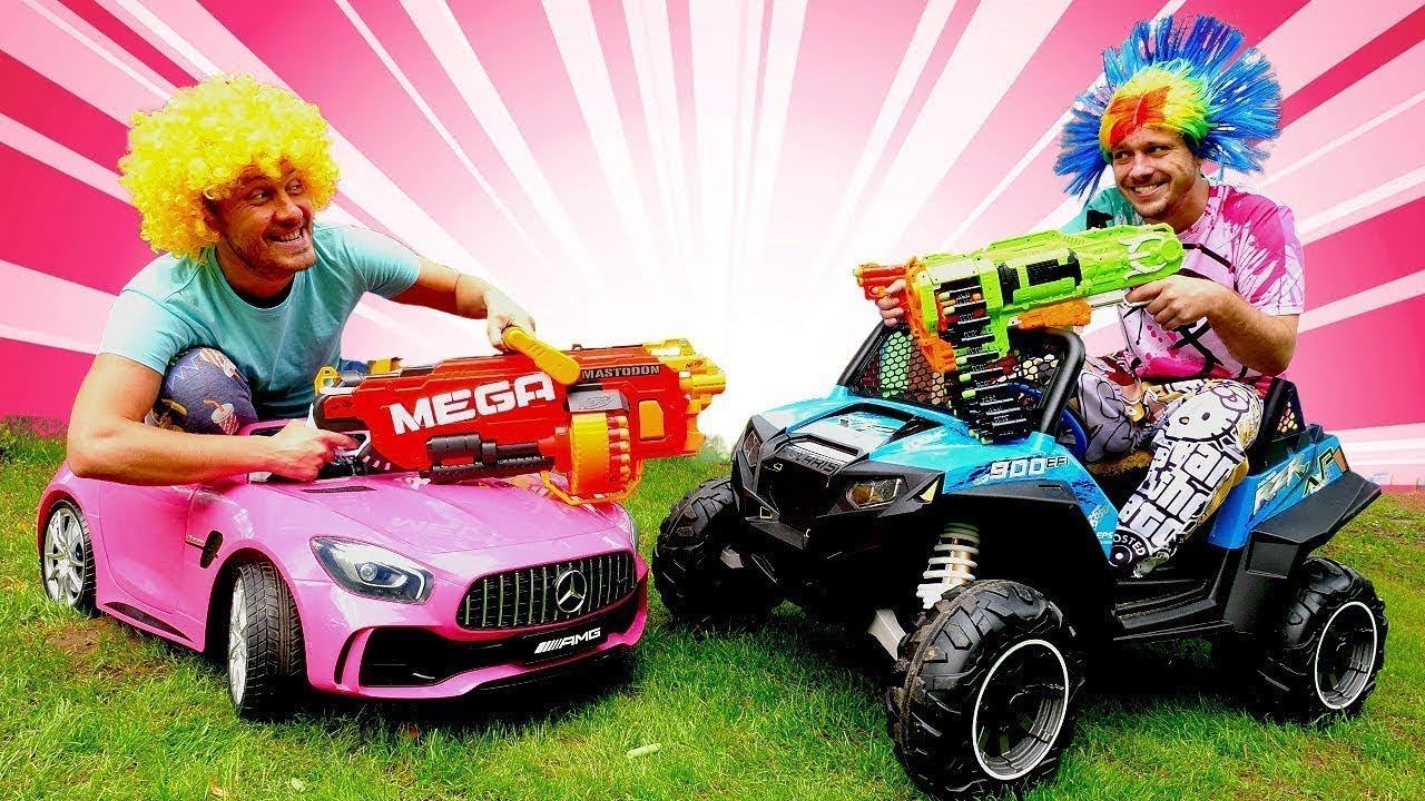 Ride On Kids’ Cars & Power Wheels Cars! Nerf Battle For Quad For Kids - Power Wheels Ride On