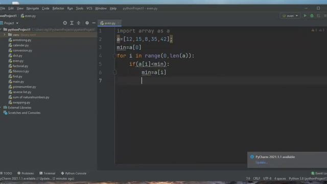 Minimum element in an array || Python tutorials in telugu смотреть онлайн