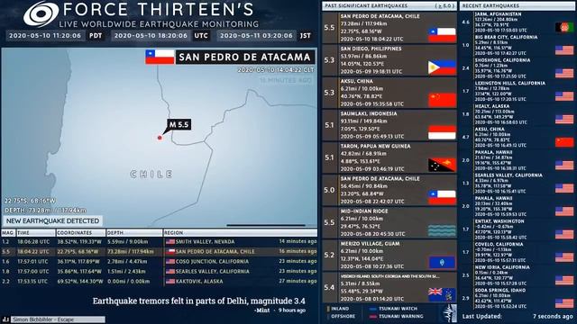 2020-05-10 18:04:22 UTC | M 5.5 - San Pedro De Atacama, Chile | Force Thirteen Earthquakes смотреть онлайн