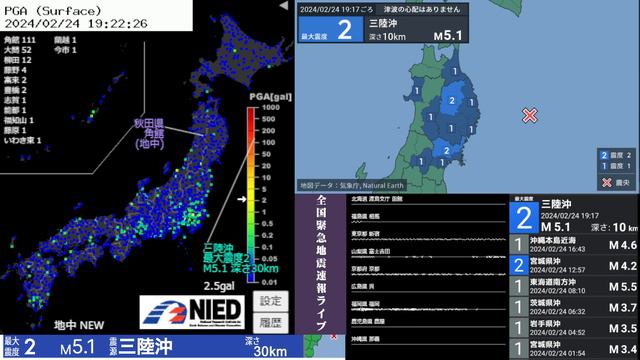 【震度2】三陸沖 M5.1 2024/02/24 19:17ごろ смотреть онлайн