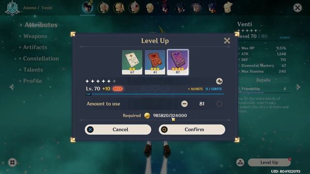 The cost of upgrading the character from level 70 to 80, Mora and EXP Books смотреть онлайн