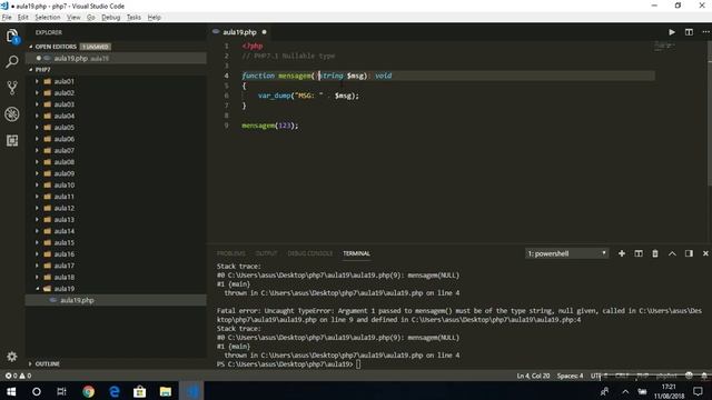 Aula 19 - Curso de PHP 7 - Nullable Type смотреть онлайн