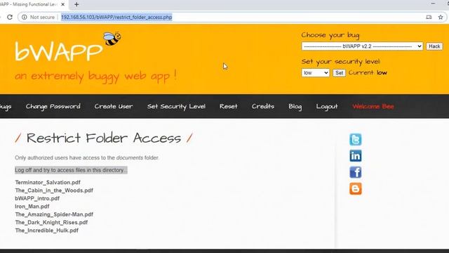 bWAPP - Broken Access Control - Restrict Folder Access (Forceful Browsing) - BAC - MFLAC смотреть онлайн