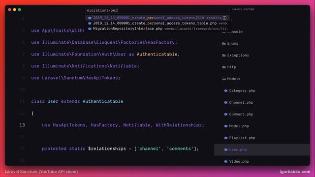 Laravel YouTube API клон #66 - Установка Laravel Sanctum (API аутентификация) смотреть онлайн