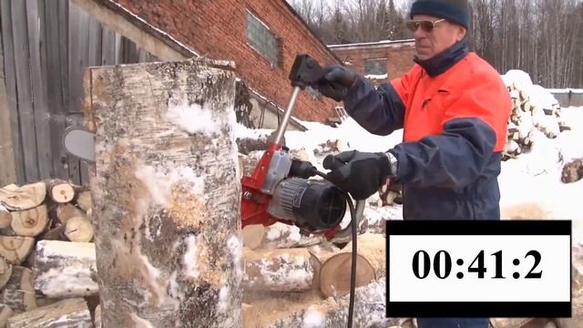 ЭПЧ-3."Кобра" - пилим березу вдоль. Вертикальное пиление. Промышленная электропила смотреть онлайн