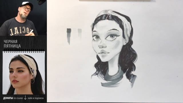 Девчуля в платочке | Скетчинг маркерами и карандашами смотреть онлайн