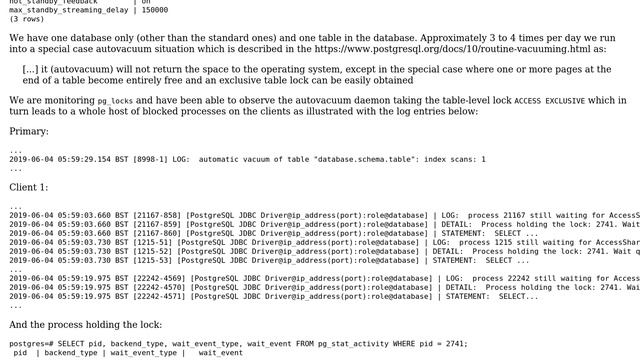 How do we get around PostgreSQL autovacuum taking a table-level lock ACCESS EXCLUSIVE on replicas? смотреть онлайн