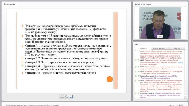 Вебинара для школ для школ с низкими результатами ЕГЭ по литературе