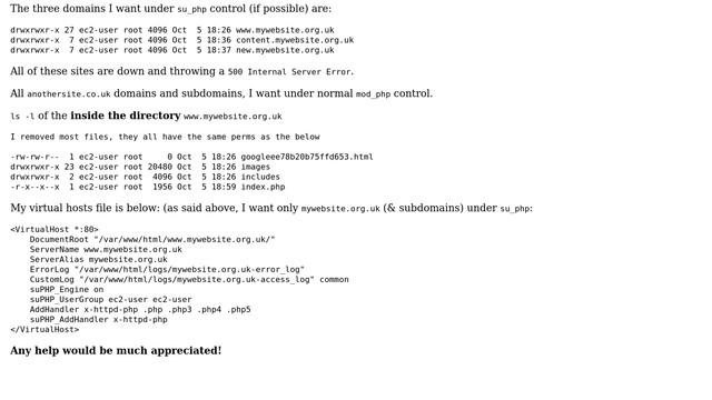 500 error after installing su_php, permissions issues, "UID of script "/index.php" is smaller... смотреть онлайн