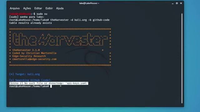 Kali Linux theHarvester error message смотреть онлайн