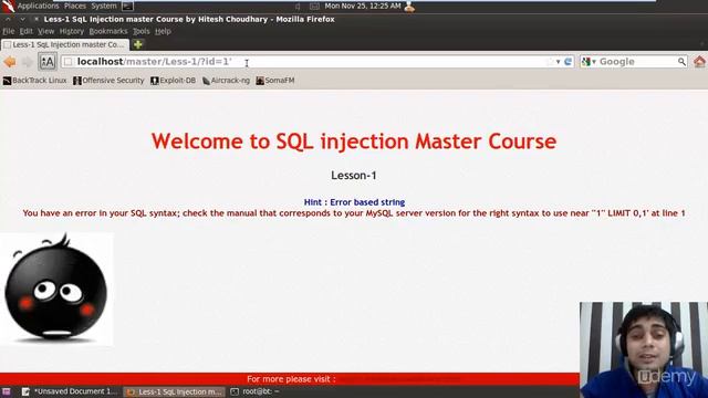 Udemy SQL Injection Master Course : Lecture 8 Error based Basic Injection смотреть онлайн