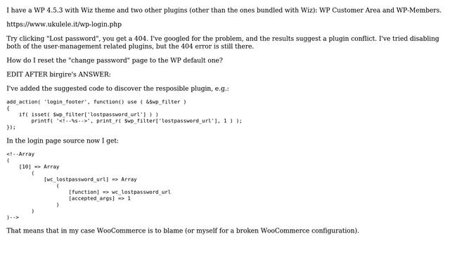 Wordpress: "Lost password" page triggers 404 смотреть онлайн