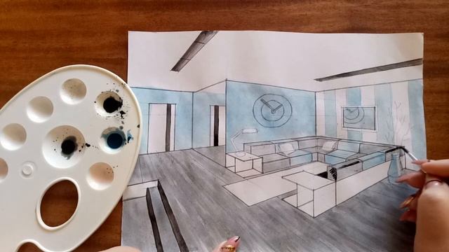 Кутова перспектива інтер'єру. Угловая перспектива интерьера. Видеоурок 2. смотреть онлайн