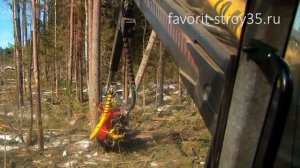 Работа харвестера в лесу