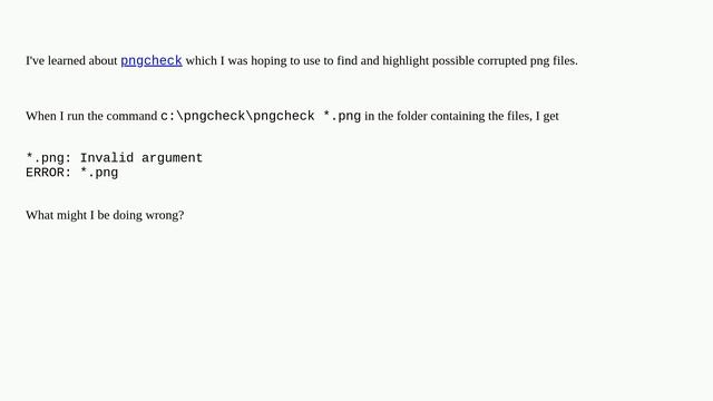 Getting “Invalid argument” error when attempting to check PNG images with pngcheck смотреть онлайн
