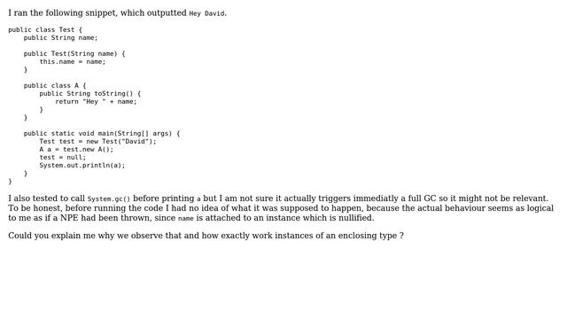 Enclosing type behaviour when the enclosing instance is nullified смотреть онлайн