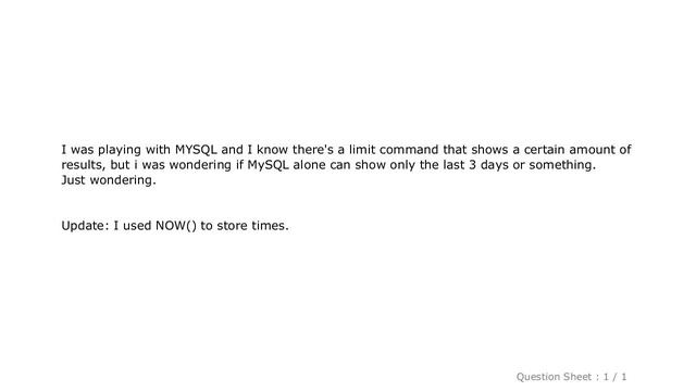 MySQL : MySQL SELECT last few days? смотреть онлайн