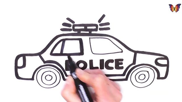 Как нарисовать МАШИНУ / мультик раскраска ПОЛИЦЕЙСКАЯ МАШИНА для детей / Раскраски малышам смотреть онлайн