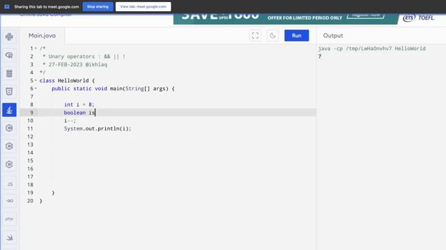 Java tutorial - Unary operators in Java in Kashmiri Language - Online lecture смотреть онлайн