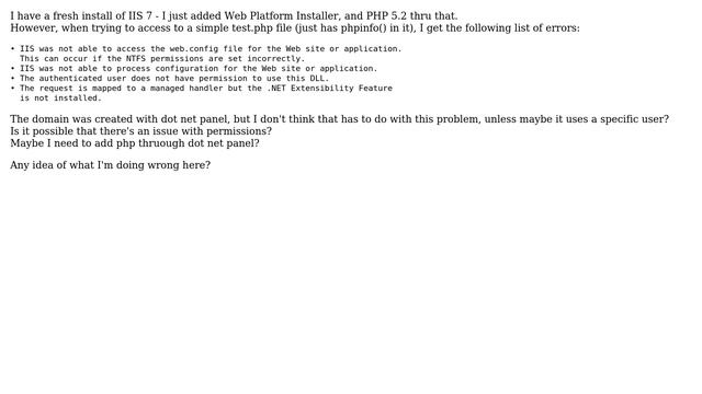 Trying to install PHP 5.2 on IIS/Win 2008 - Error 500 смотреть онлайн