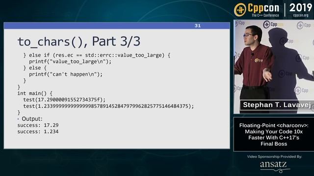 Stephan T. Lavavej “Floating-Point ＜charconv＞: Making Your Code 10x Faster With C++17's Final Boss” смотреть онлайн