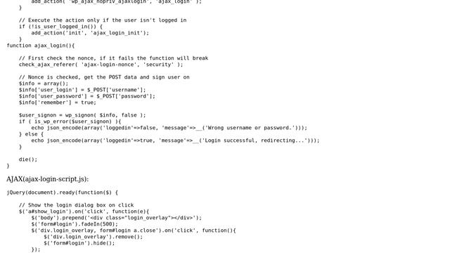 Wordpress: AJAX login without a plugin does not work. when add a action to function.php смотреть онлайн