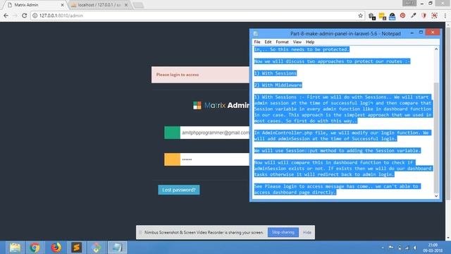 #8 Make Admin Panel in Laravel 5.6 | Protect Admin Routes | Secure Dashboard Route смотреть онлайн