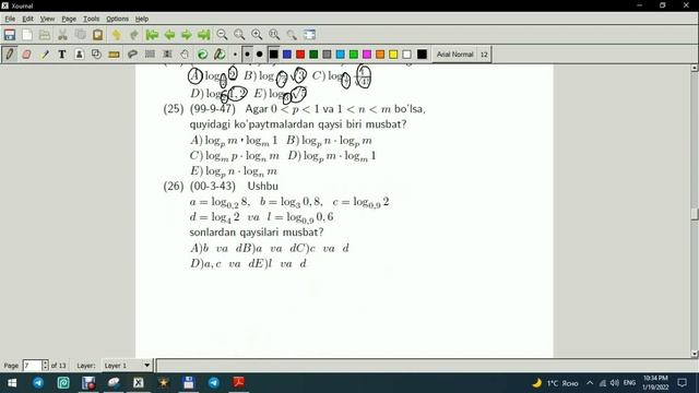 AXBOROTNOMA. LOGARIFMIK FUNKSIYA VA UNING XOSSALARI. 1-45 TESTLAR YECHIMI. смотреть онлайн