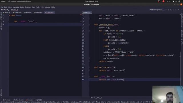 Создание игры BlackJack на Python с нуля смотреть онлайн