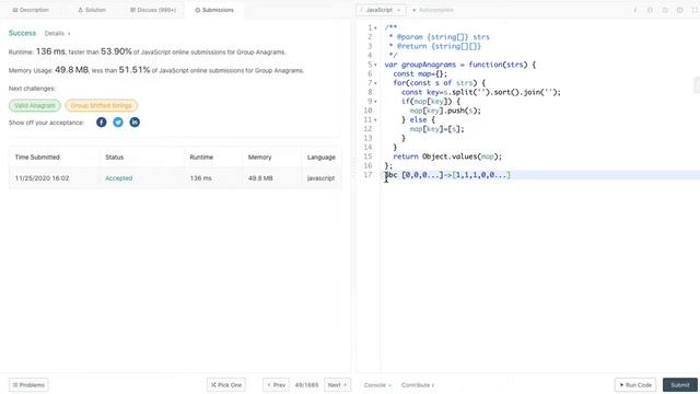 LeetCode 49 Group Anagrams in javascript смотреть онлайн