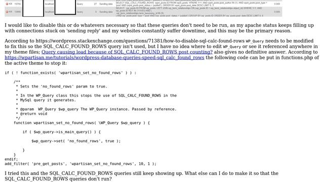 Wordpress: Stop all SQL_CALC_FOUND_ROWS wordpress queries смотреть онлайн