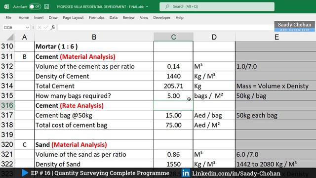 EP - 16 | Masonry Rate Material Analysis | Block Work Cost Estimation | Quantity Surveying Programm смотреть онлайн